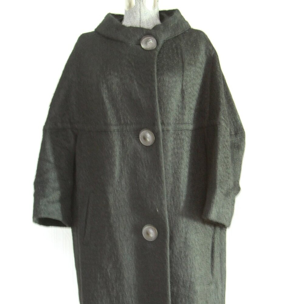 Black 60's cocoon coat - light weight - angora wool and silk